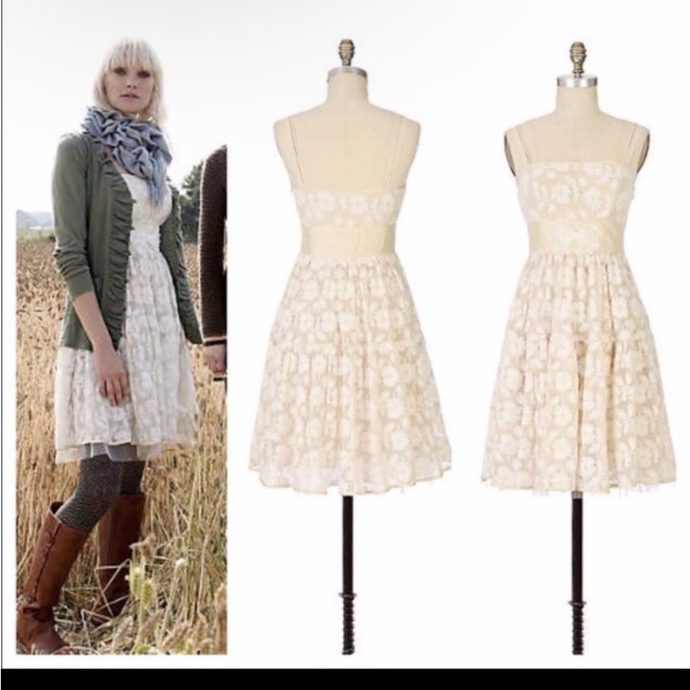 Anthropologie Boho dress sz 8 cream lace Floral  boho cottage core vintage style